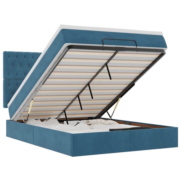 vidaXL Cadre de lit ottoman avec matelas bleu foncé 140x200 cm velours