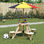 vidaXL Table de pique-nique pour 4 enfants avec trou de parasol rond