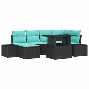 vidaXL Ensemble de canapé de jardin 7 Pièces Noir et turquoise polyrotin