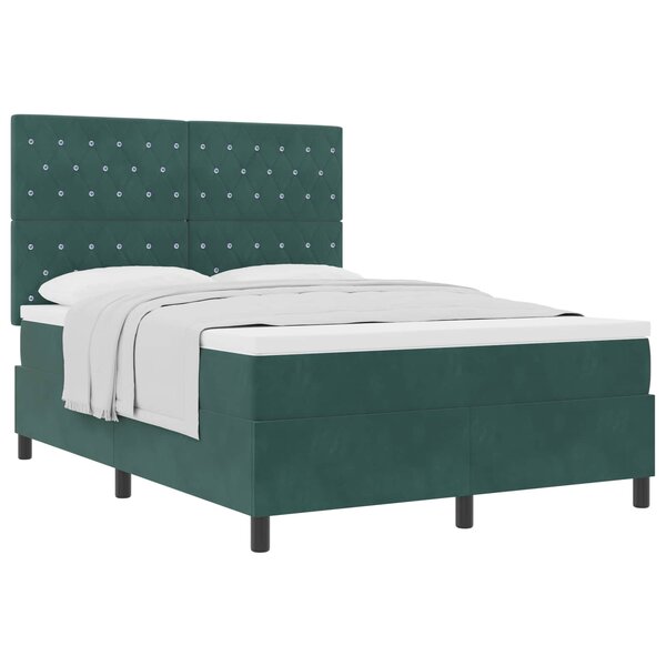 vidaXL Lit à ressorts avec matelas Vert foncé 140 x 200 cm Velours