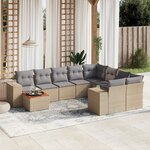 vidaXL Salon de jardin avec coussins 10 Pièces beige résine tressée