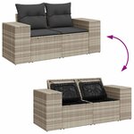 vidaXL Canapé de jardin 2 places et coussins gris clair résine tressée