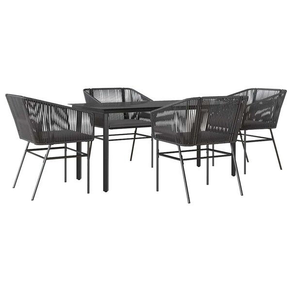vidaXL Ensemble à manger de jardin et coussins 5 Pièces noir rotin verre