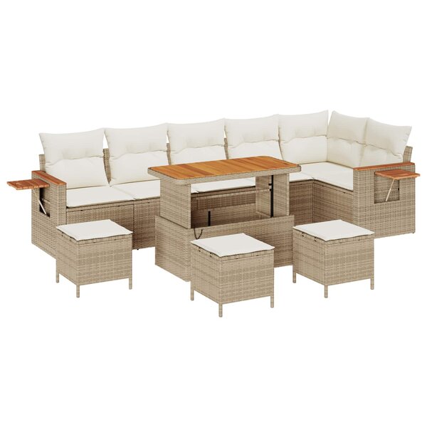 vidaXL Ensemble de canapé de jardin 10 Pièces Beige polyrotin