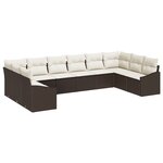 vidaXL Ensemble de salle à manger de jardin de 10 pièces avec coussins en poly rotin marron