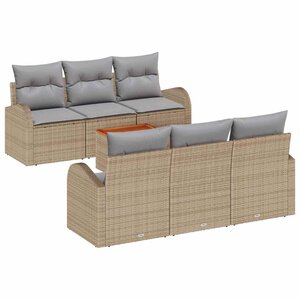 vidaXL Ensemble de canapé de jardin avec coussin 7 Pièces Beige polyrotin