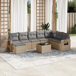 vidaXL Salon de jardin avec coussins 9 Pièces beige résine tressée