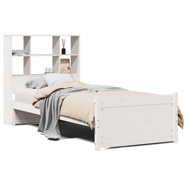 vidaXL Lit bibliothèque sans matelas blanc 90x200cm bois de pin massif