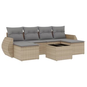 vidaXL Salon de jardin avec coussins 7 Pièces beige résine tressée
