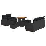 vidaXL Ensemble de Canapé de Jardin 8 Pièces avec Coussins Noir Poly Rattan Acacia