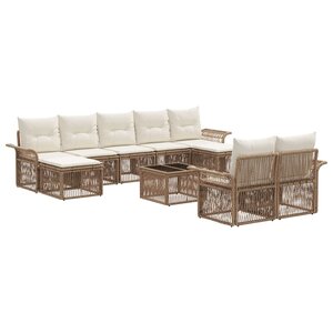 vidaXL Ensemble de canapé de jardin 10 Pièces Beige polyrotin