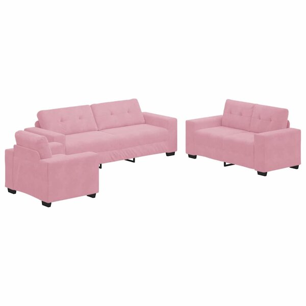 vidaXL Ensemble de Canapés 3 Pièces Rose 221 x 80 x 80 cm Velours