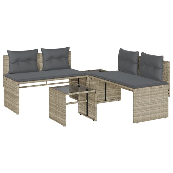vidaXL Salon de jardin 4 Pièces avec coussins gris clair résine tressée