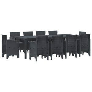 vidaXL Ensemble de Salle à Manger de Jardin de 11 Pièces avec Coussins Anthracite Rattan Synthétique