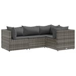 vidaXL Salon de jardin 4 Pièces avec coussins Gris Résine tressée