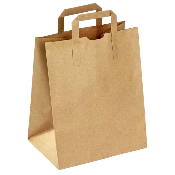 Sac en papier kraft brun avec poignées plates – vendu par 250 unités - 26 x 20 x 35 cm - Bulteau Systems