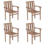 vidaXL Chaises de jardin empilables avec coussins lot de 4 Teck solide