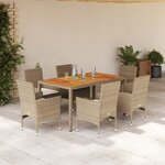 vidaXL Ensemble à manger de jardin et coussins 7Pièces beige rotin acacia