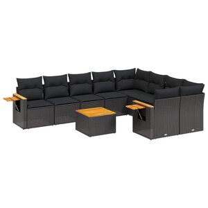 vidaXL Salon de jardin 10 Pièces avec coussins noir résine tressée
