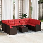 vidaXL Ensemble de canapé de jardin 10 Pièces Marron et rouge polyrotin