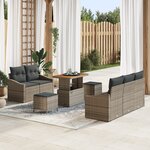 vidaXL Ensemble de Sofa de Jardin de 8 Pièces avec Coussins Gris Poly Rattan Acacia