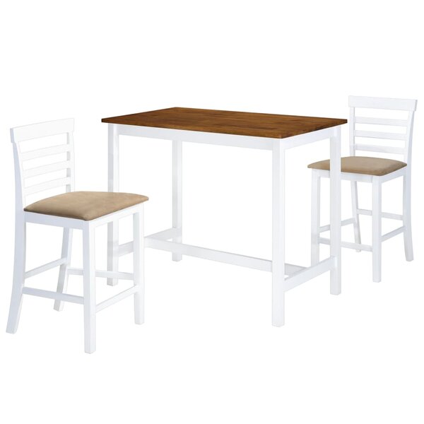 vidaXL Table et chaises de bar 3 Pièces Bois massif Marron et blanc