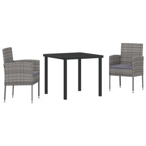 vidaXL Ensemble de salle à manger de jardin 3 pièces avec coussins gris rattan poly