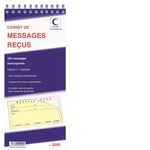 Bloc spirale 322 x 140 mm 160 MESSAGES RECU 40 feuillets Dupli ELVE