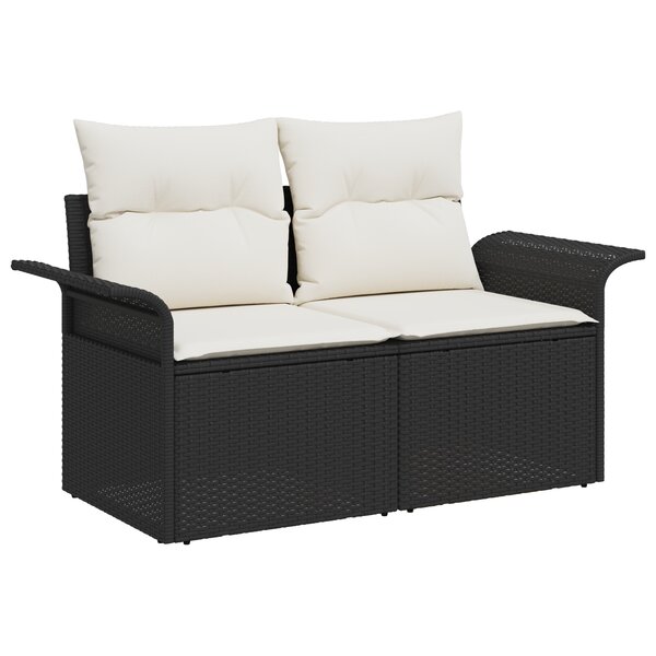 Sofa de jardin 2 places avec coussins Rattan synthétique noir