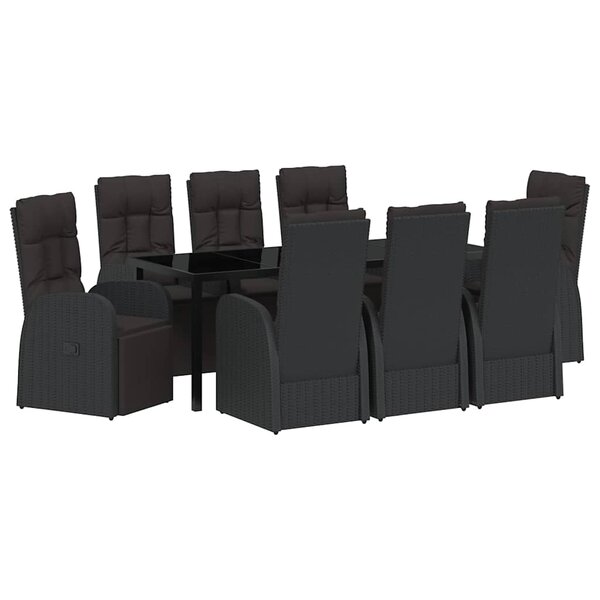 vidaXL Ensemble de salle à manger pour jardin 9 pc Noir polyrotin