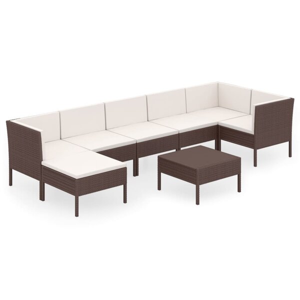 vidaXL Salon de jardin 8 Pièces avec coussins résine tressée marron