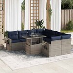 vidaXL Salon de jardin avec coussins 9 Pièces gris résine tressée acacia