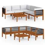 vidaXL Salon de jardin 6 pièces avec coussins  bois d'acacia crème et corde