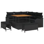 Ensemble de canapés de jardin 8 pièces avec coussins rotin poly noir acacia