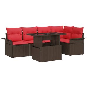 vidaXL Ensemble de canapé de jardin 6 Pièces Marron Poly rotin