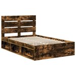 vidaXL Cadre de lit Chêne fumé 135 x 190 cm Bois de pin massif