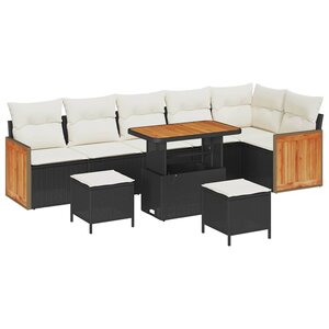 vidaXL Ensemble de canapé de jardin avec coussin 9 Pièces Noir et crème