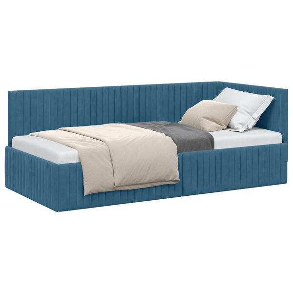 vidaXL Cadre de lit d'angle Bleu 90 cm x 200 cm Velours