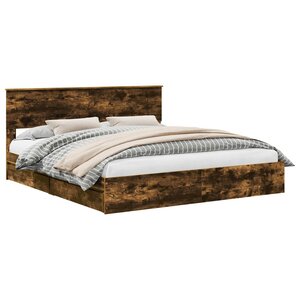 vidaXL Lit de Rangement Chêne fumé 180 x 200 cm Bois d'ingénierie