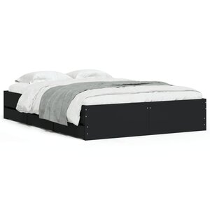vidaXL Cadre de lit avec tiroirs sans matelas noir 135x190 cm