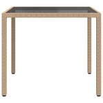 vidaXL Table de jardin 90x90x75cm Verre trempé et résine tressée Beige