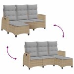 vidaXL Canapé de jardin inclinable coussins forme de L beige polyrotin