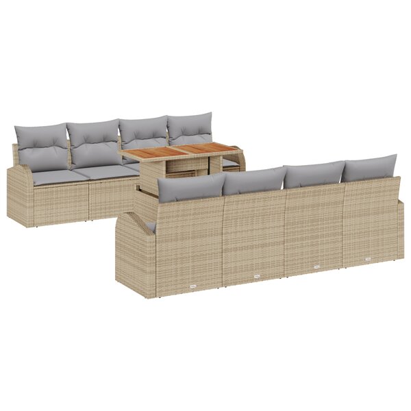 Set de Canapés de Jardin de 9 pièces avec Coussins Beige Rattan Poly