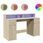 Bureau table poste de travail meuble d'ordinateur informatique étude avec lumières LED chêne sonoma bois d'ingénierie brun 02_0023426