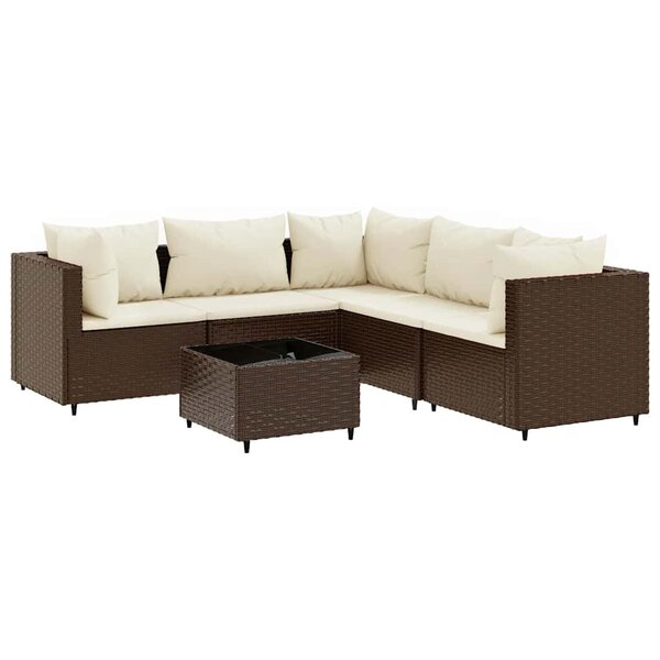 vidaXL Salon de jardin 6 Pièces avec coussins Marron Résine tressée