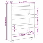 vidaXL Chariot de Rangement Étroit Chêne noir 60 x 20 x 82 cm