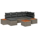 vidaXL Ensemble de canapé de jardin 7 pièces avec coussins gris poly rotin acacia