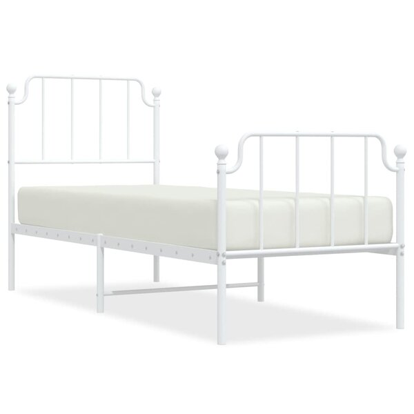 vidaXL Cadre de lit métal avec tête de lit/pied de lit blanc 75x190 cm
