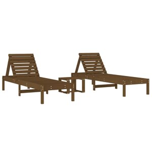 vidaXL Chaises longues lot de 2 avec table brun miel bois massif pin