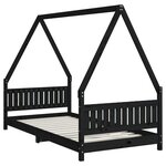 vidaXL Cadre de lit pour enfants noir 90x190 cm bois de pin massif